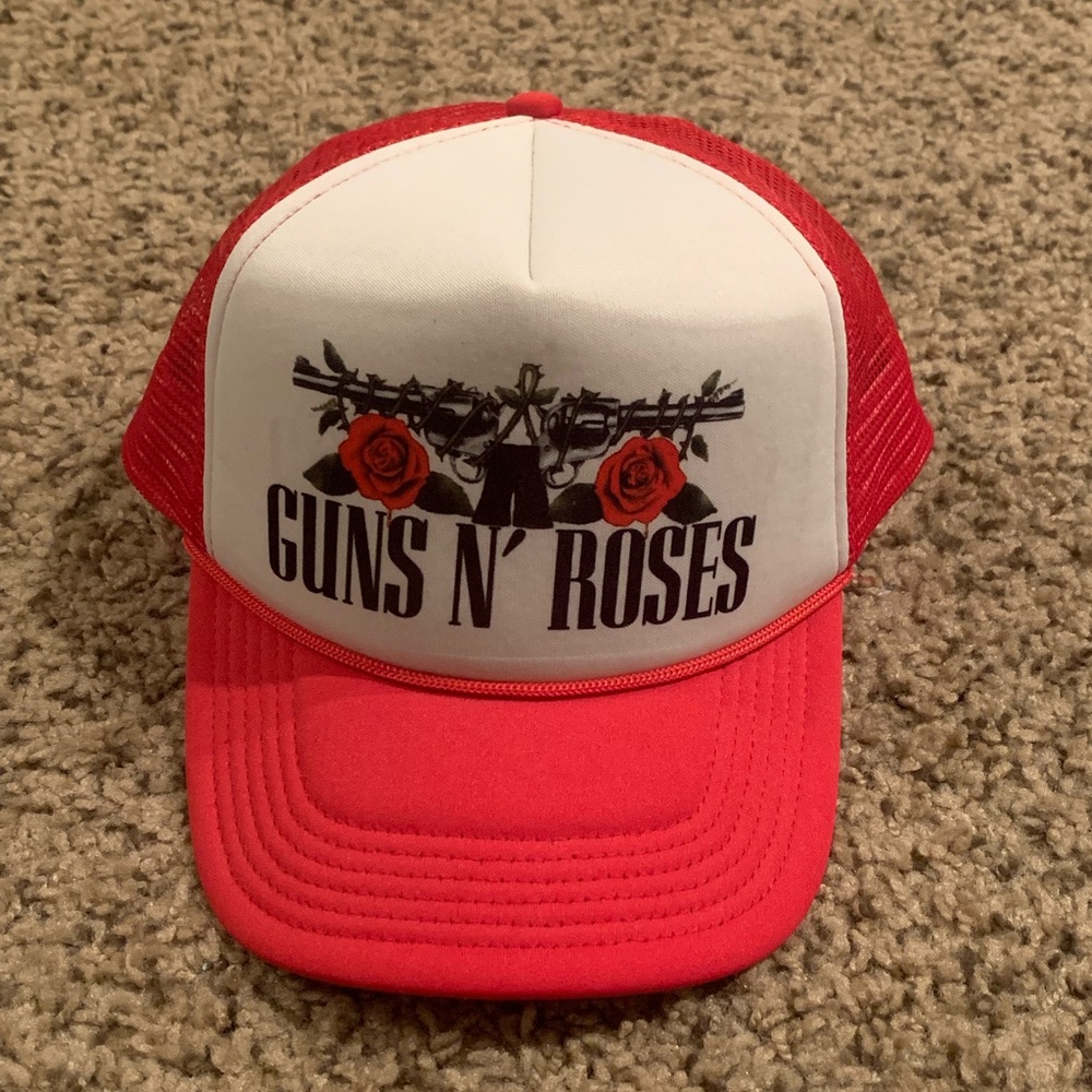 Vintage Guns N Roses Trucker Hat Adjustable Mesh Snap Back Red White VTG